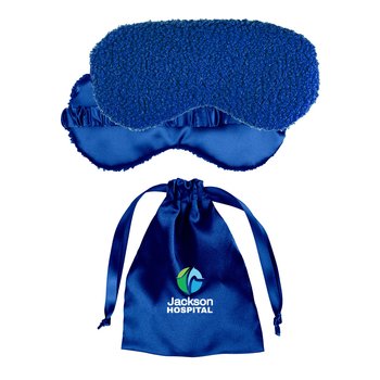 Recycled RPET Soft & Fuzzy Sleep Mask in Satin Bag - Personalization Available from Positive Promotions