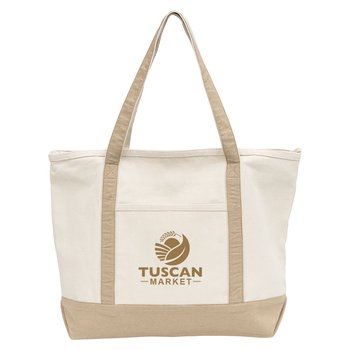 Aware Recycled Cotton Boater Tote Market Bag with Top Zipper - 15