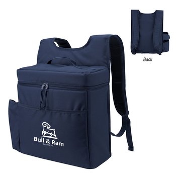 Recycled Boxy 30-Can Backpack Cooler With Side Tumbler Pocket - One-Color Personalization Available from Positive Promotions