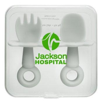 Gentle Silicone Baby Utensils Set in Case - Personalization Available from Positive Promotions