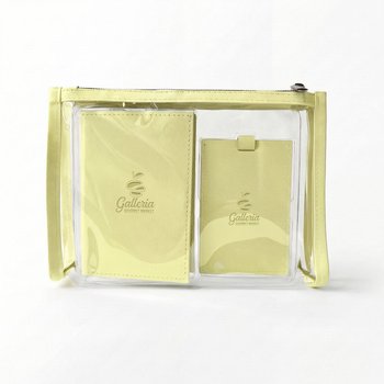 Recycled Leatherette Passport Cover & Luggage Tag Set in Clear Travel Bag - Debossed Personalization Available from Positive Promotions