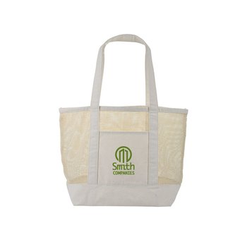 Recycled Canvas Soft Mesh Beach Tote Bag - One-Color Personalization Available from Positive Promotions