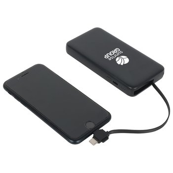 Lightning UL Listed Power Bank With Retractable Charging Cable 10,000 mAh 20W PD Type C - One-Color Personalization Available from Positive Promotions