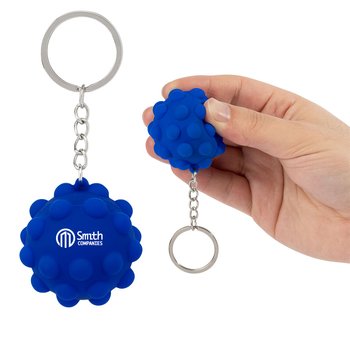 Round Recycled Silicone Sensory Push-Pop Bubble Stress Ball Keychain - One-Color Personalization Available from Positive Promotions