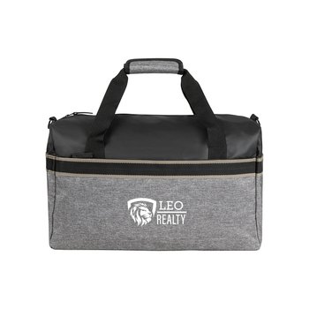 Recycled Matte Faux Leatherette Contrast Travel Duffel Bag - One-Color Personalization Available from Positive Promotions