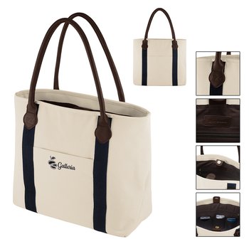 Cutter & Buck® Cotton Canvas & Genuine Leather Tote Bag - One-Color Personalization Available from Positive Promotions