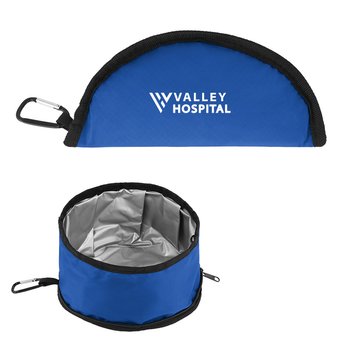Recycled rPET Foldable Travel Dog Food Water Bowl With Carabiner - One-Color Personalization Available from Positive Promotions