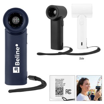 High Speed Turbo Rechargeable Handheld Fan With Digital Display - One-Color Personalization Available from Positive Promotions
