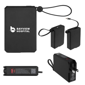 Fast Charge Power Bank With A/C Wall Outlet & Built-In Cords Type-C 10,000 mAh - One-Color Personalization Available from Positive Promotions