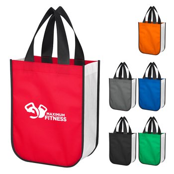Recycled rPET Two-Tone Non-Woven Shopper Tote Bag - One-Color Personalization Available from Positive Promotions