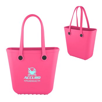 Medium Rubber Look Tip-Proof Beach Tote Bag - One-Color Personalization Available from Positive Promotions