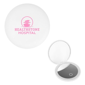 LED Light-Up Double-Sided Magnification Mirror - One-Color Personalization Available from Positive Promotions