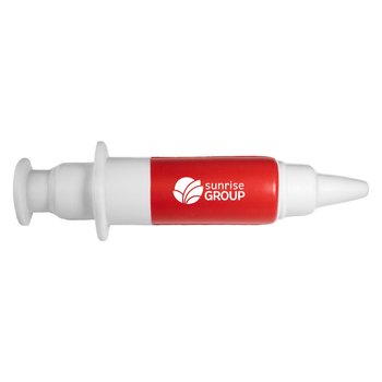 Medical Syringe Shaped Stress Reliever - One-Color Personalization Available from Positive Promotions