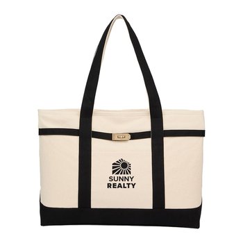 Recycled Cotton Contrast Buckle Tote Bag - One-Color Personalization Available from Positive Promotions