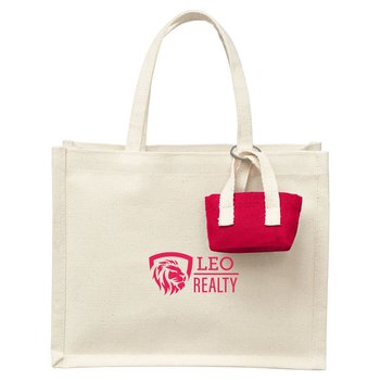 2-in-1 Recycled Cotton Tote Bag With Tiny Tote Bag Charm - One-Color Personalization Available from Positive Promotions