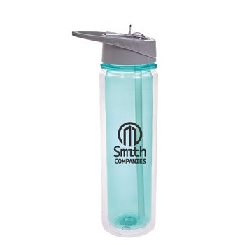 Value Flip-Straw Double-Wall Plastic Color Sports Bottle 20 oz. - One-Color Personalization Available from Positive Promotions