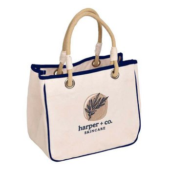 Coastal Market Cotton Canvas Rope Tote Bag - Embroidered Personalization Available from Positive Promotions