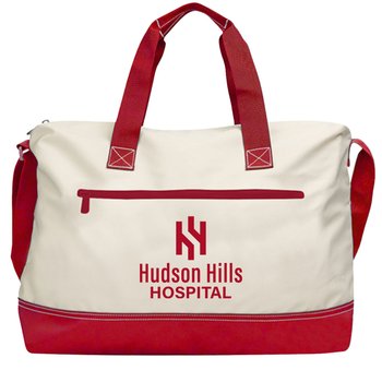 Recycled rPET Zippered Travel Tote Bag/Large Carry-On With Trolley Strap - One-Color Personalization Available from Positive Promotions