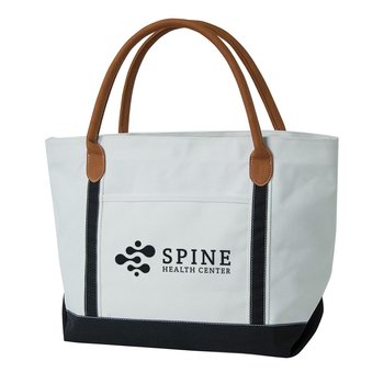Nautical Wide Structured Cotton Canvas Tote Bag With Leatherette Handles - One-Color Personalization Available from Positive Promotions