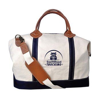 Premium Canvas Weekender Travel Bag With Genuine Leather Accents - One-Color Personalization Available from Positive Promotions