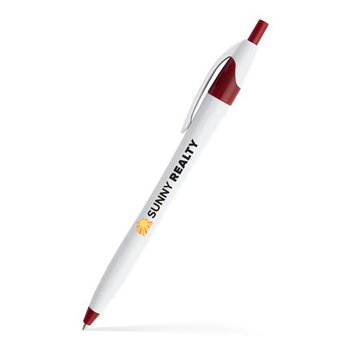 Low Minimum - Dart Pen With White Barrel & Colored Trim - Full-Color Personalization Available from Positive Promotions