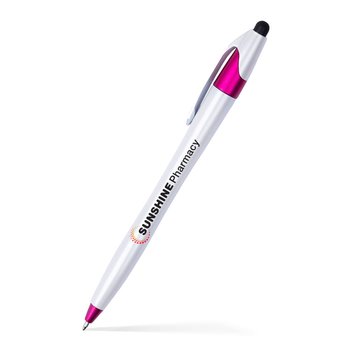 Low Minimum - Dart Twist Pen With White Barrel & Stylus - Full-Color Personalization Available from Positive Promotions