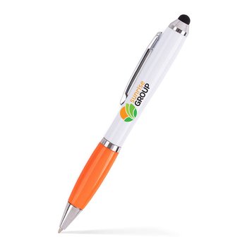 Low Minimum - Satin Grip Twist Stylus Pen (White Barrel) - Full-Color Personalization Available from Positive Promotions