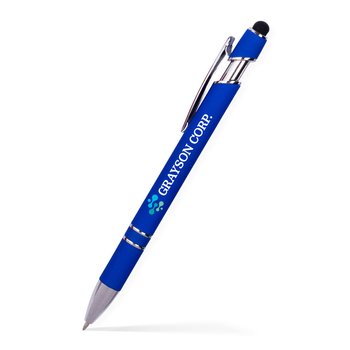 Low Minimum - Crown Deluxe Soft-Touch Click-Action Stylus Pen - Full-Color Personalization Available from Positive Promotions
