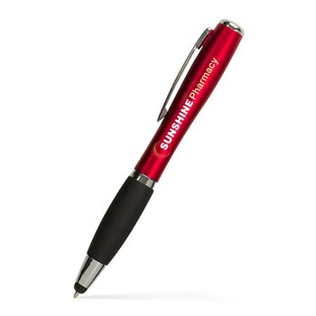 Low Minimum - Satin Grip Twist Stylus Pen With Bright LED Light - Full-Color Personalization Available from Positive Promotions