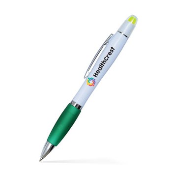 Low Minimum - Satin Pen With Gel-Wax Highlighter (White-Colored Barrels) - Full-Color Personalization Available from Positive Promotions