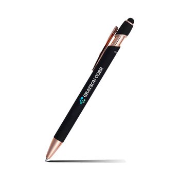 Low Minimum - Orbit Rose-Gold Soft-Touch Metal Pen With Stylus - Full-Color Personalization Available from Positive Promotions