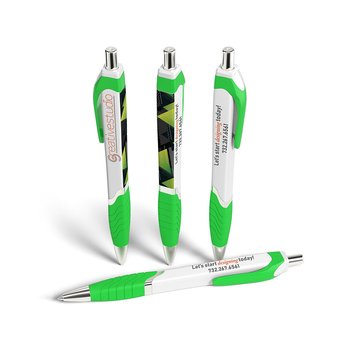Low Minimum - Dart Squared Retractable Soft Grip Pen - Full-Color Personalization Available from Positive Promotions