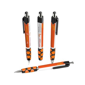 Low Minimum - Squared Retractable Dotted Grip Stylus Pen - Full-Color Personalization Available from Positive Promotions