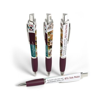 Low Minimum - Satin Grip 3-Sided Retractable Pen With Clip - Full-Color Personalization Available from Positive Promotions