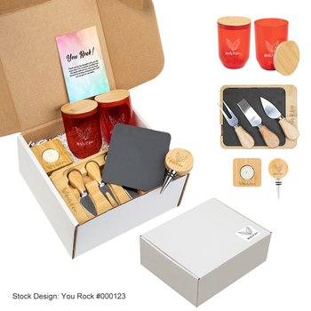 Bamboo & Slate Charcuterie Board & Recycled rPET Wine Tumblers 4-Piece Gift Set - Personalization Available from Positive Promotions