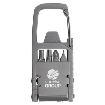 11-In-1 Stainless-Steel Carabiner Multi-Tool With Carrying Pouch - Laser-Engraved Personalization Available from Positive Promotions