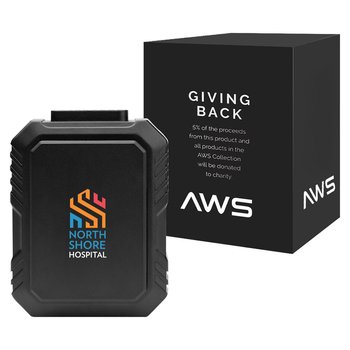 AWS 3-In-1 Wearable Clip Cooling Fan, Light, & UL-Listed Power Bank 5,000 mAh - One-Color Personalization Available from Positive Promotions