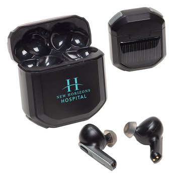 Sunbeam TWS Earbuds With Solar-Powered Charging Case - Type-C - One-Color Personalization Available from Positive Promotions