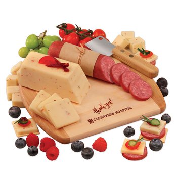 Self-Stable Wisconsin Favs Charcuterie Cutting Board Gift Set With Cheese & Sausage - Firebranded Personalization Available from Positive Promotions