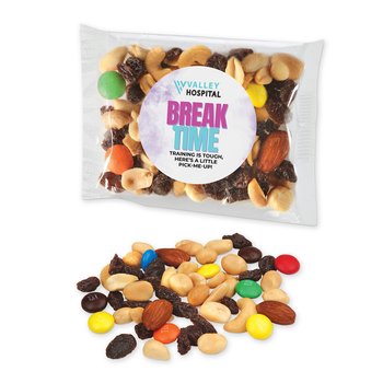 Raisin, Nut, & Chocolate Trail Mix Snack Bag 1.25 oz. - Full-Color Personalization Available from Positive Promotions