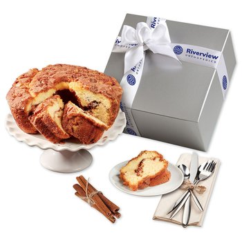 Cinnamon Walnut Coffee Cake Gift Box With Satin Ribbon - Foil-Stamped Personalization Available from Positive Promotions