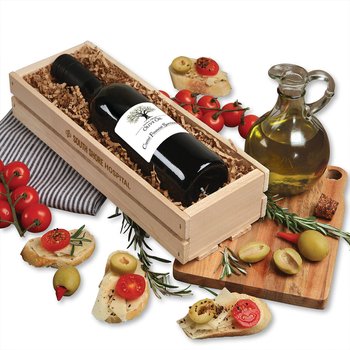 California Extra Virgin Olive Oil Wooden Crate Gift Set 375 ml. - Firebranded Personalization Available from Positive Promotions