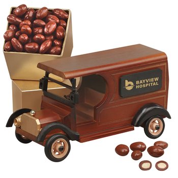 Vintage Delivery Truck Gift Set With Milk Chocolate Almonds - Gold Foil-Stamped Personalization Available from Positive Promotions