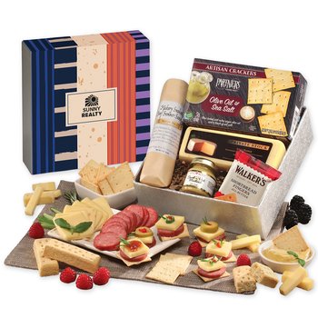 Shelf-Stable Gourmet Snack Gift Box With Cheese, Sausage, & Crackers - Foil-Stamped Personalization Available from Positive Promotions