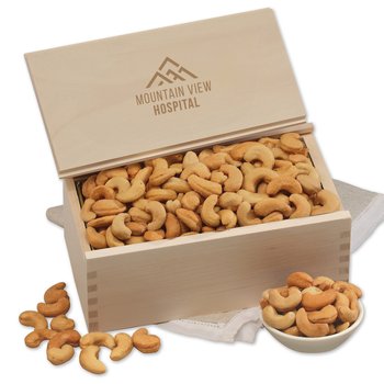 Fancy Roasted Cashews In Wooden Gift Box 3/4 lb. - Firebranded Personalization Available from Positive Promotions