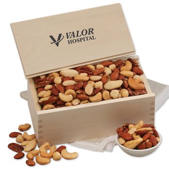 Deluxe Mixed Nuts In Wooden Gift Box 3/4 lb. - Firebranded Personalization Available from Positive Promotions