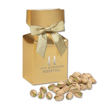 Roasted California Pistachios In Gift Box With Bow 1/4 lb. - Foil-Stamped Personalization Available from Positive Promotions