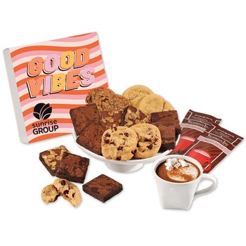 Gourmet Cookie, Brownie, & Hot Chocolate Gift Box, Serves 8-12 - Full-Color Personalization Available from Positive Promotions
