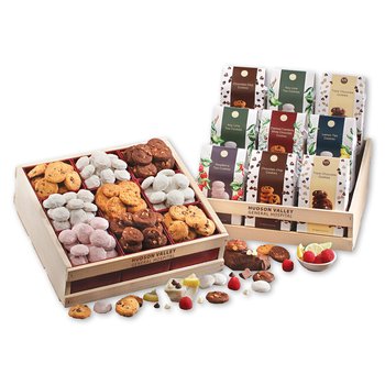 Cookie Lover's Gift Set With Chocolate Chip, Triple Chocolate, Key Lime, & Fruit Tea Cookies In Wooden Crate - Firebranded Personalization Available from Positive Promotions