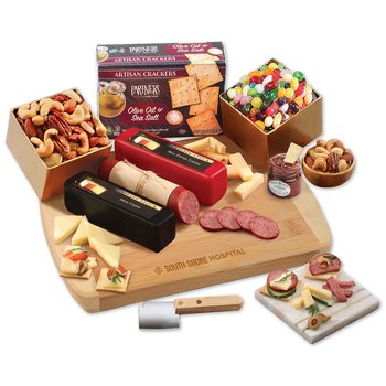 Deluxe Sweet & Salty Bamboo Charcuterie Board With Cheese, Sausage, Nuts, & Jelly Belly® Jelly Beans - Firebranded Personalization Available from Positive Promotions